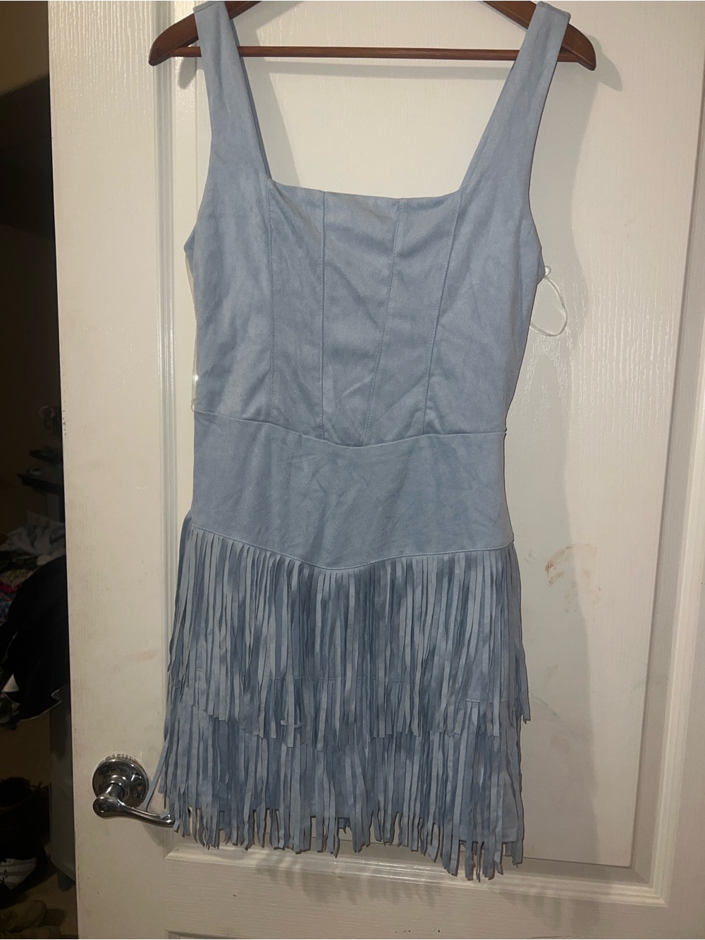 Trixxi Light Blue Sleeveless Fringe Midi Dress